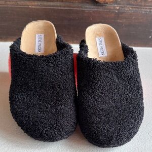 Steve Madden Black and Red Fuzzy Slippers